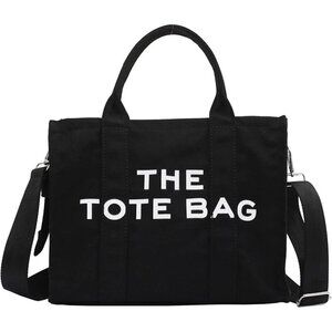 Women Black Personalized Canvas with Zipper Top-Handle Crossbody Tote Handbag